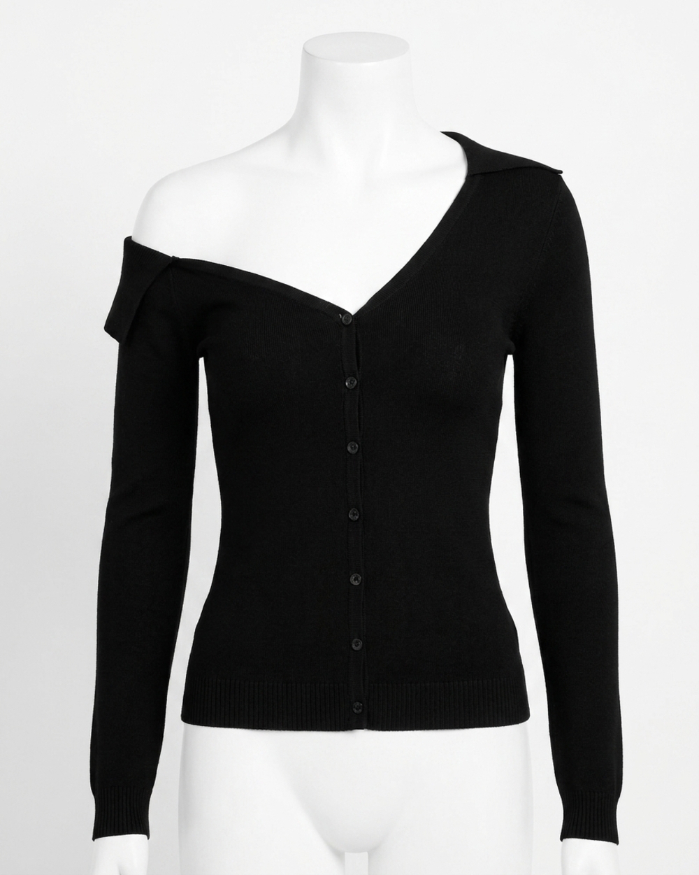 NEW WE WORE WHAT off the shoulder collared shirt in black